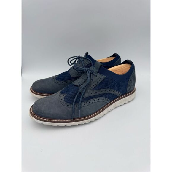 Johnston & Murphy Mens Navy Leather & Fabric Knit Duncan Wingtip Oxford Sz 11.5 - Picture 1 of 9